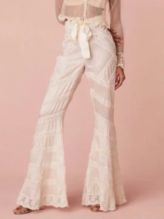 LoveShackFancy Neliana Pants NWT Antique White Size 4 - Picture 2 of 5